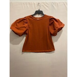 Mud Pie Orange Puff Sleeve T Shirt Casual Top Women Small Cotton